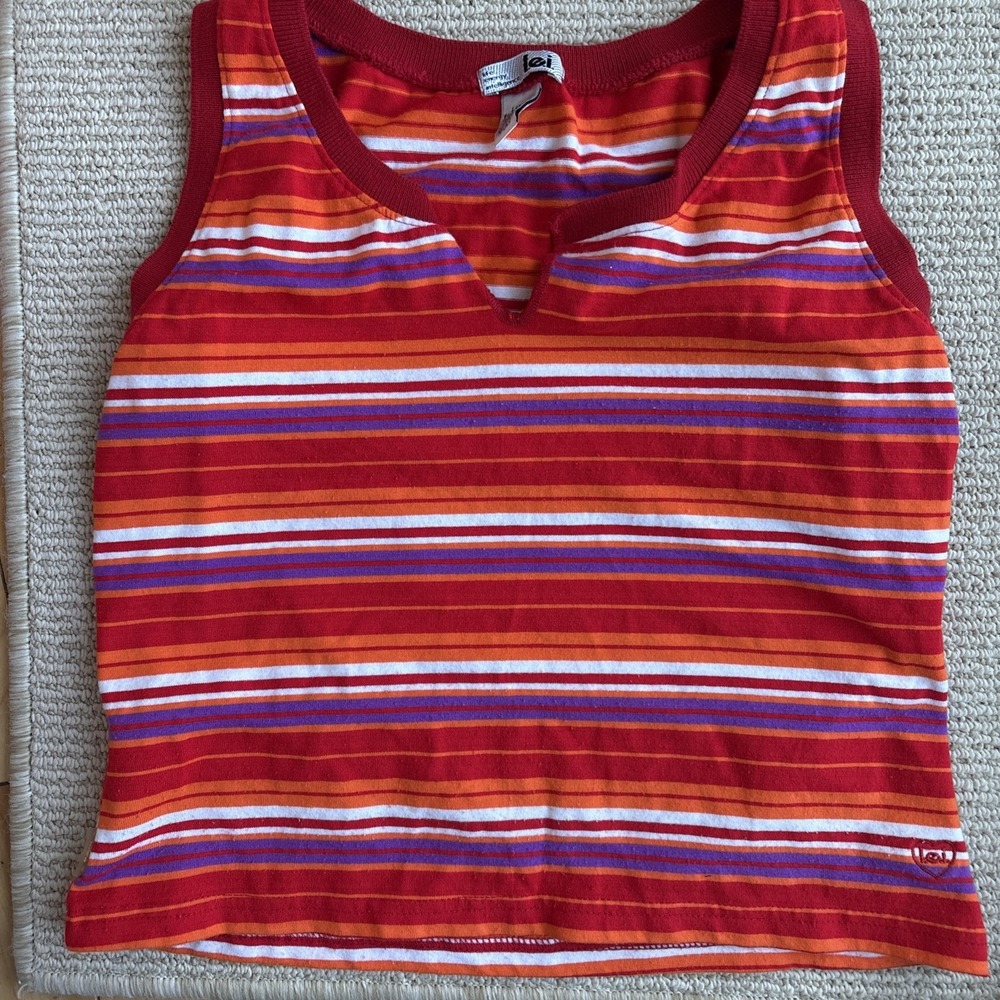 VTG l.e.i. Shirt Womens Large striped Knit Sleeveless Tank Top Casual Y2k